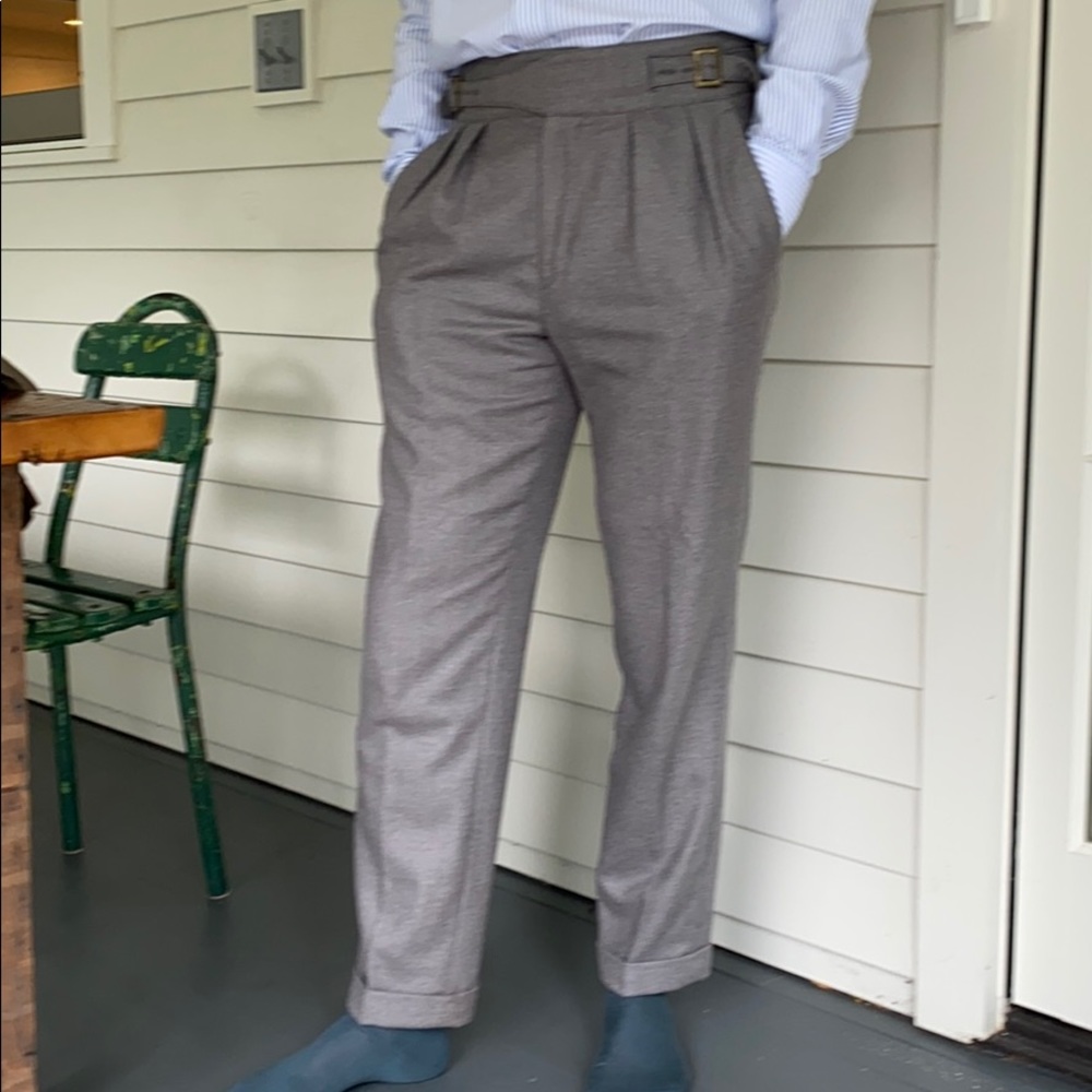 Rubinacci Men’s Pleated Gray Flannel Dress Pants